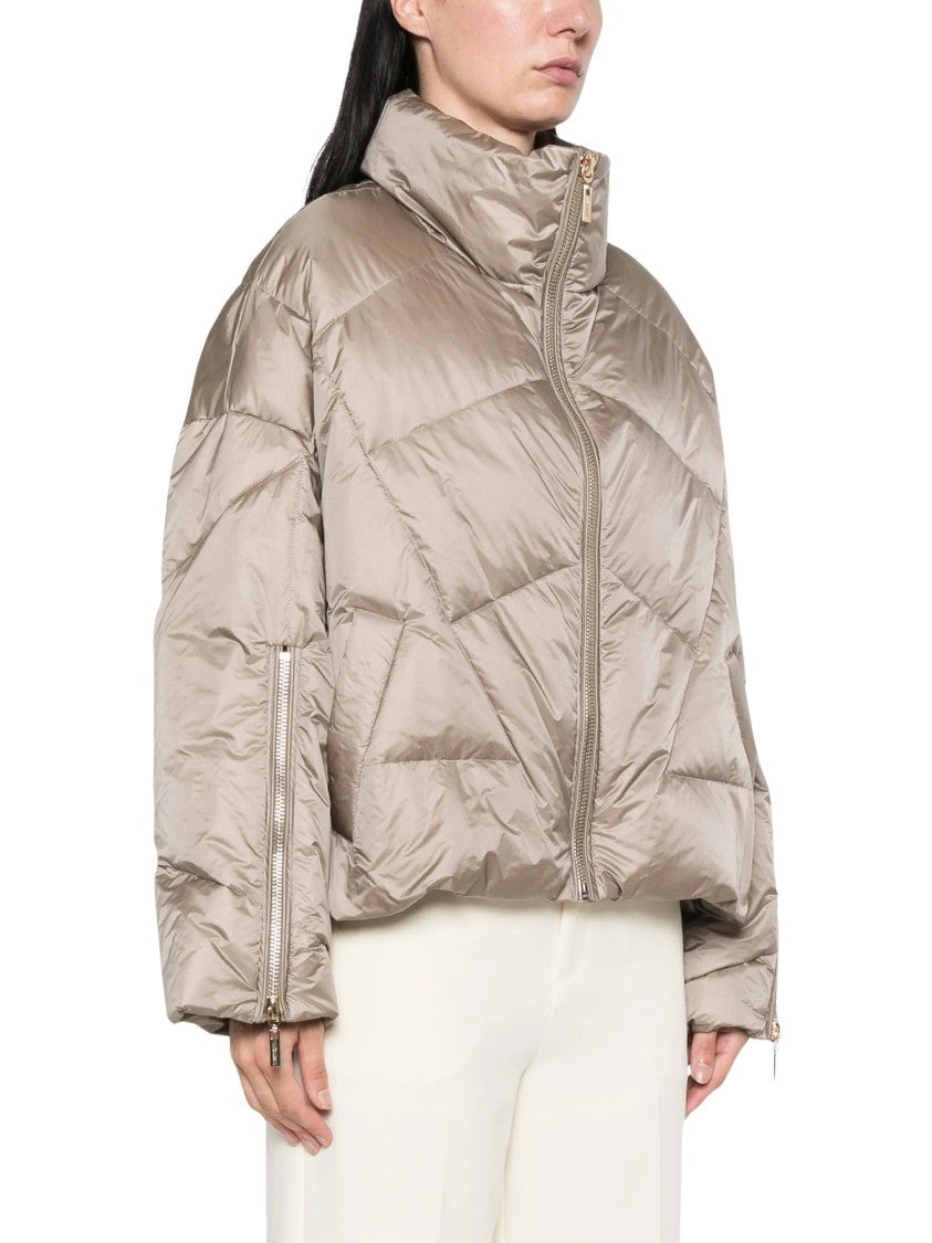Twin-Set Taupe Grey Quilted Hooded Down Jacket