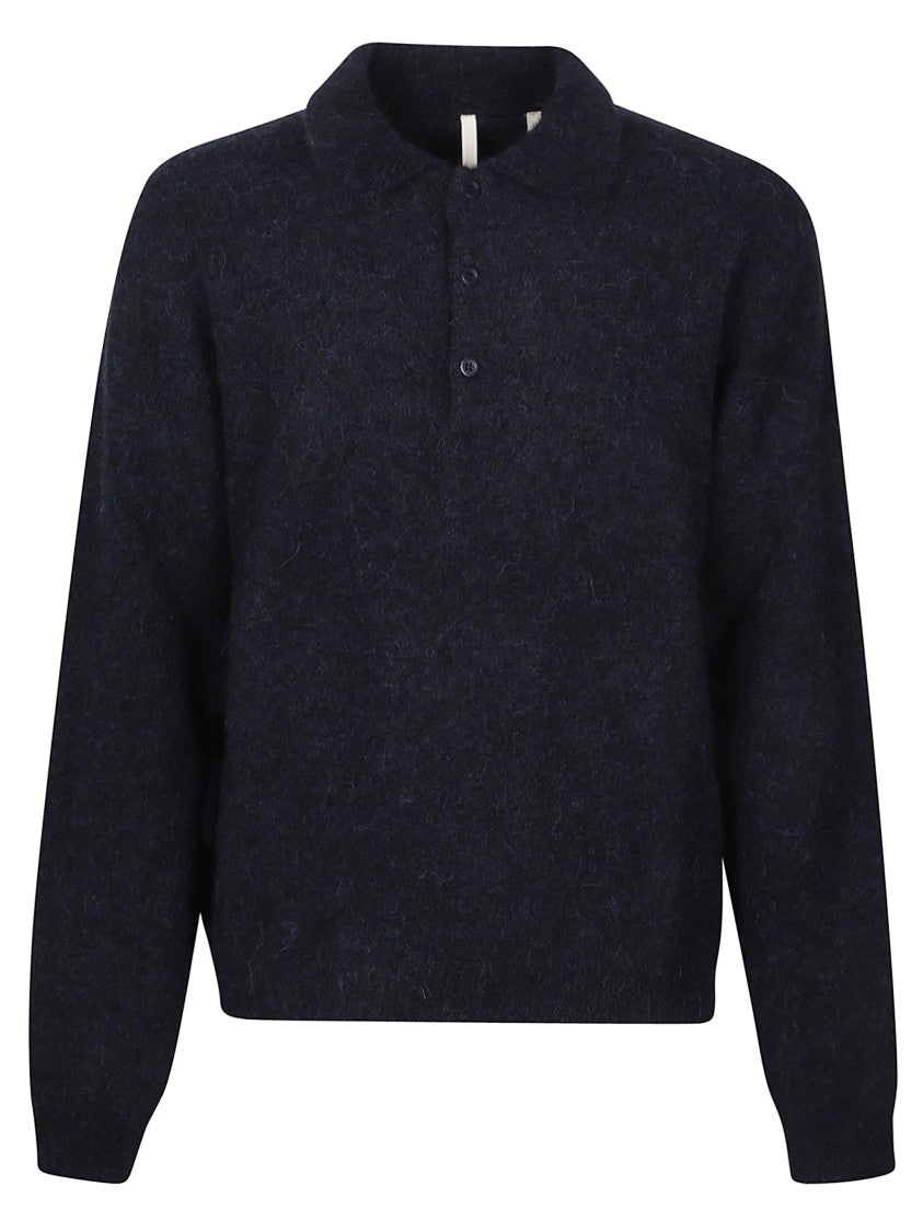 Sunflower Dark Blue Wool Knit Sweater With Polo Neck