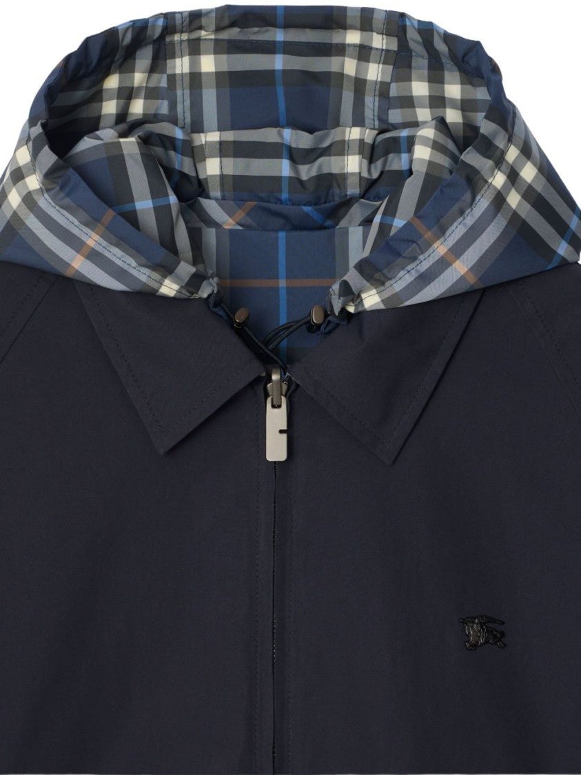 Burberry Blue Reversible Check Cotton Bomber Jacket