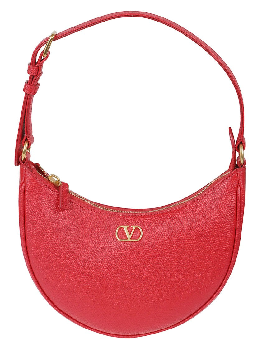 Valentino Garavani Crescent-Shaped Handbag In Textured Red Leather