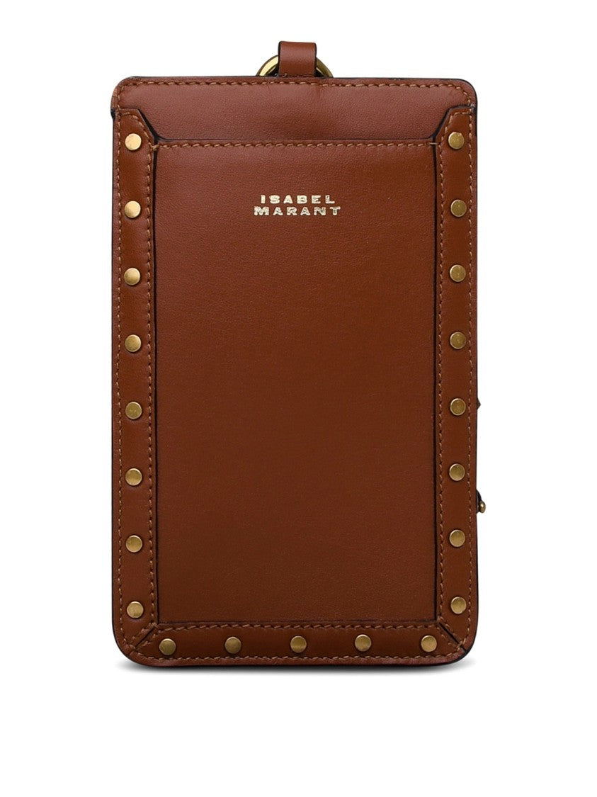 Isabel Marant Compact Brown Card Wallet With Metallic Studs