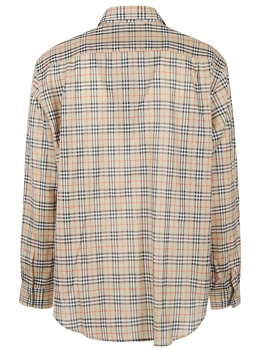 Burberry Checkered Pattern Button-Down Shirt In Beige