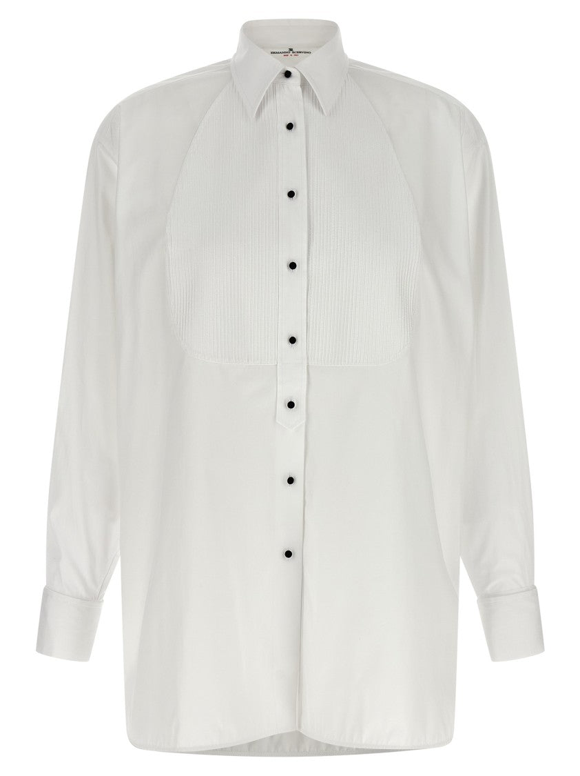Ermanno Scervino Contrast Plastron White Tuxedo Shirt With Covered Button Closure