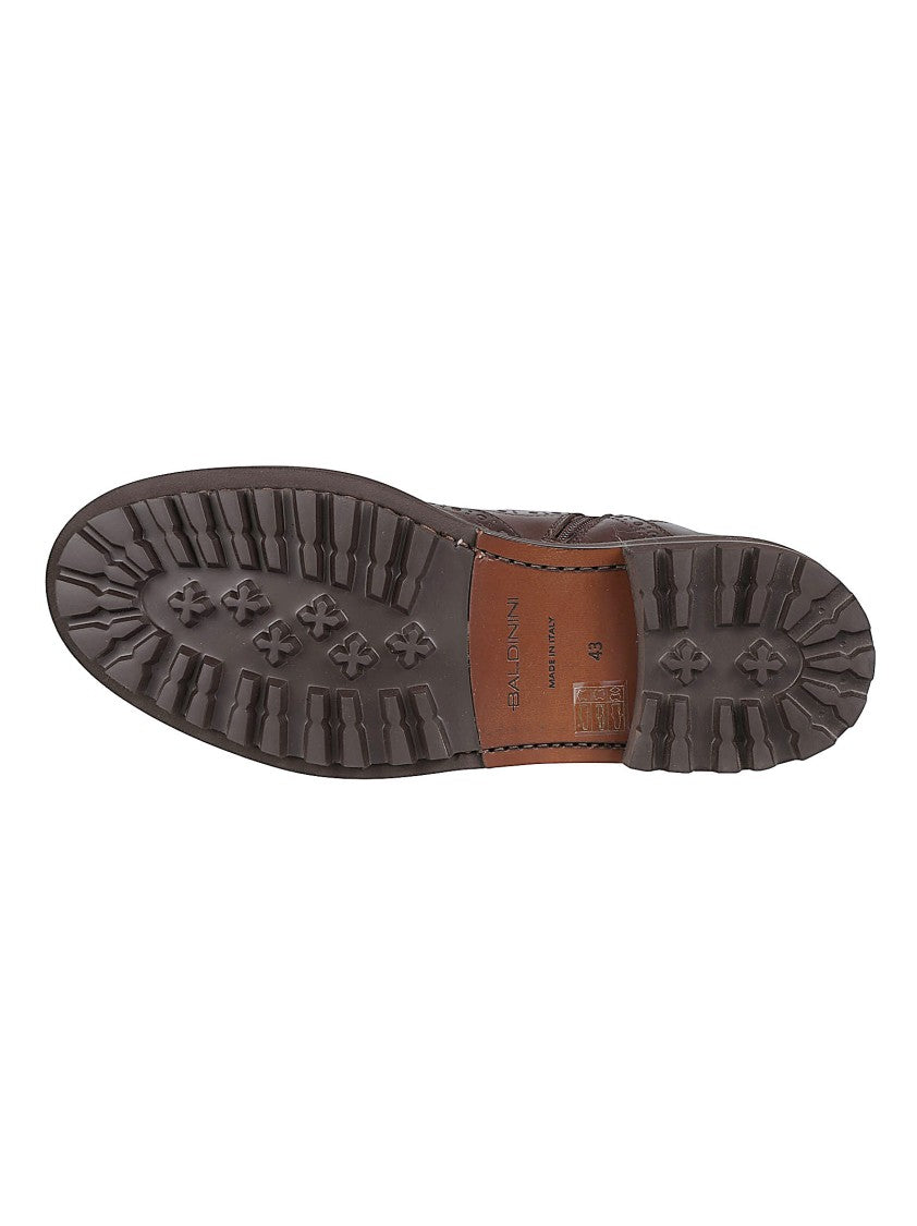 Baldinini Brown Brogue Zippered Calf Leather Boots