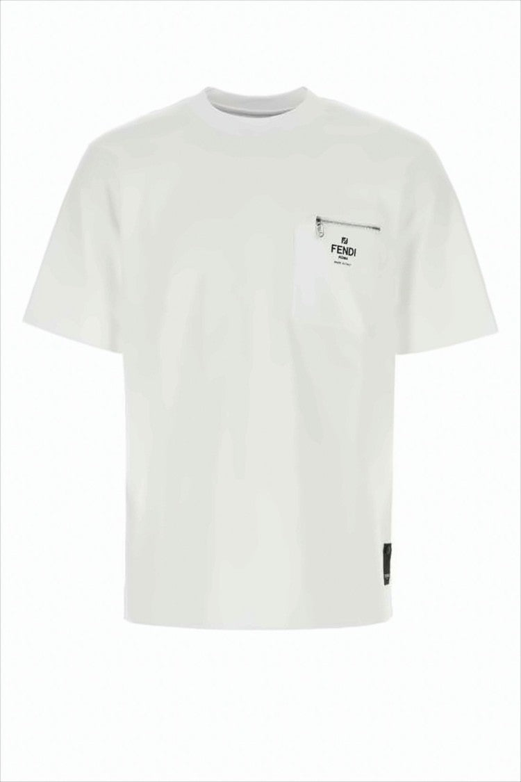 Fendi Short-Sleeved White T-Shirt With Zippered Pocket