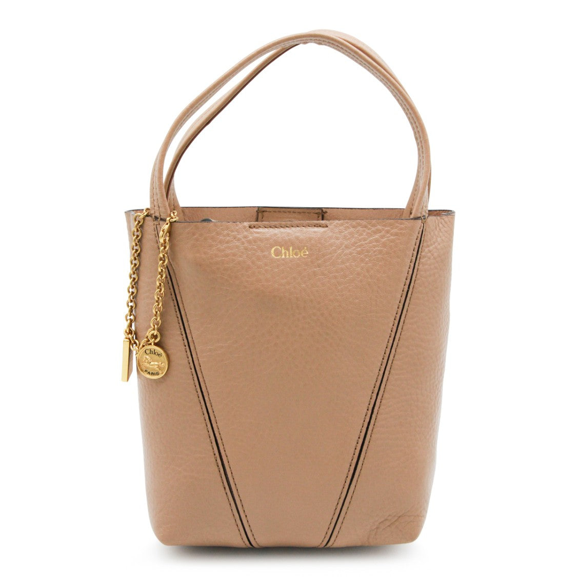 Chloé Structured Beige Leather Spin Tote With Charms