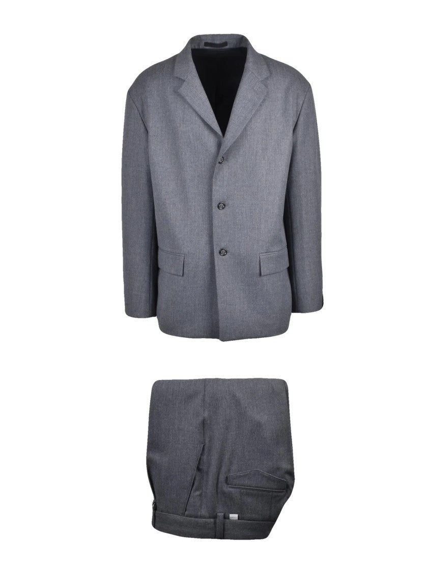 Paolo Pecora Grey Polyester-Blend Pleated Formal Suit