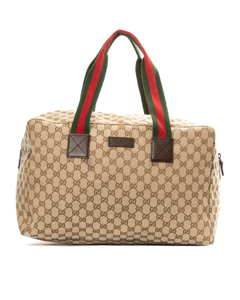 Gucci Supreme Gg Canvas Duffle Bag With Leather Accents