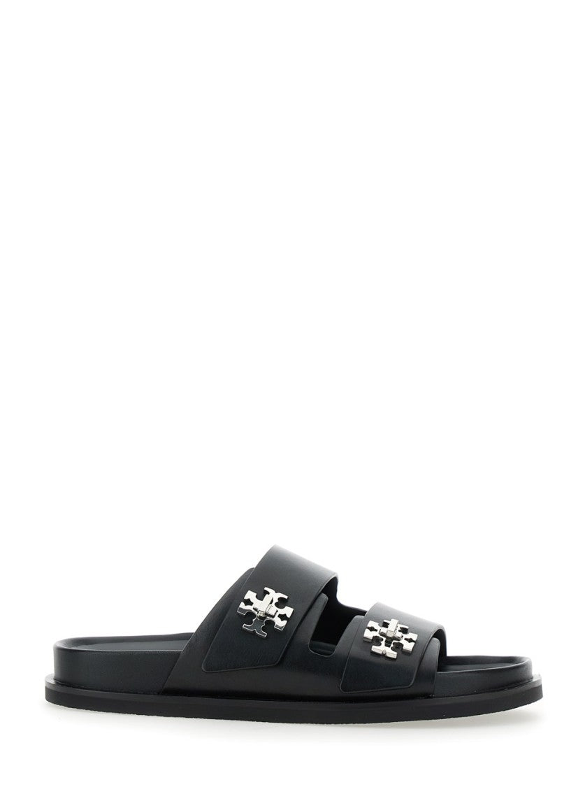 Tory Burch T Lock Slide Sandals With Logo Embellishment