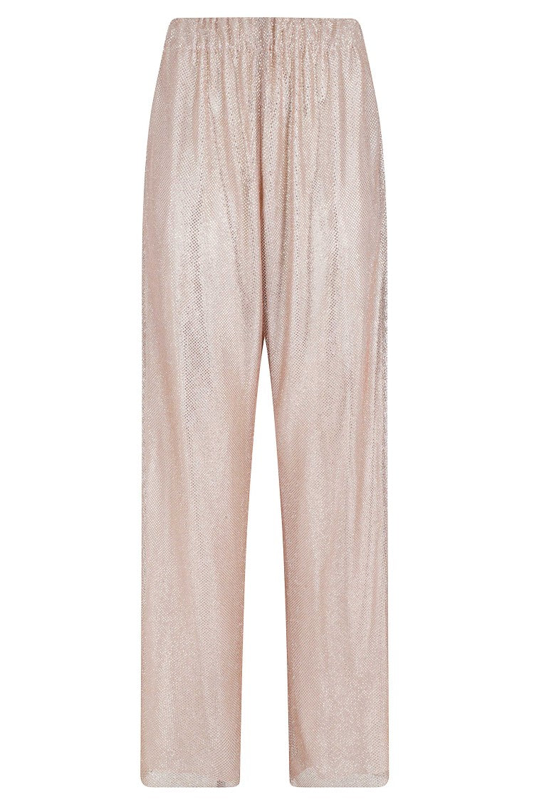 Alberta Ferretti Pink Micro Rhinestone Elastic Waistband Polyester Trousers