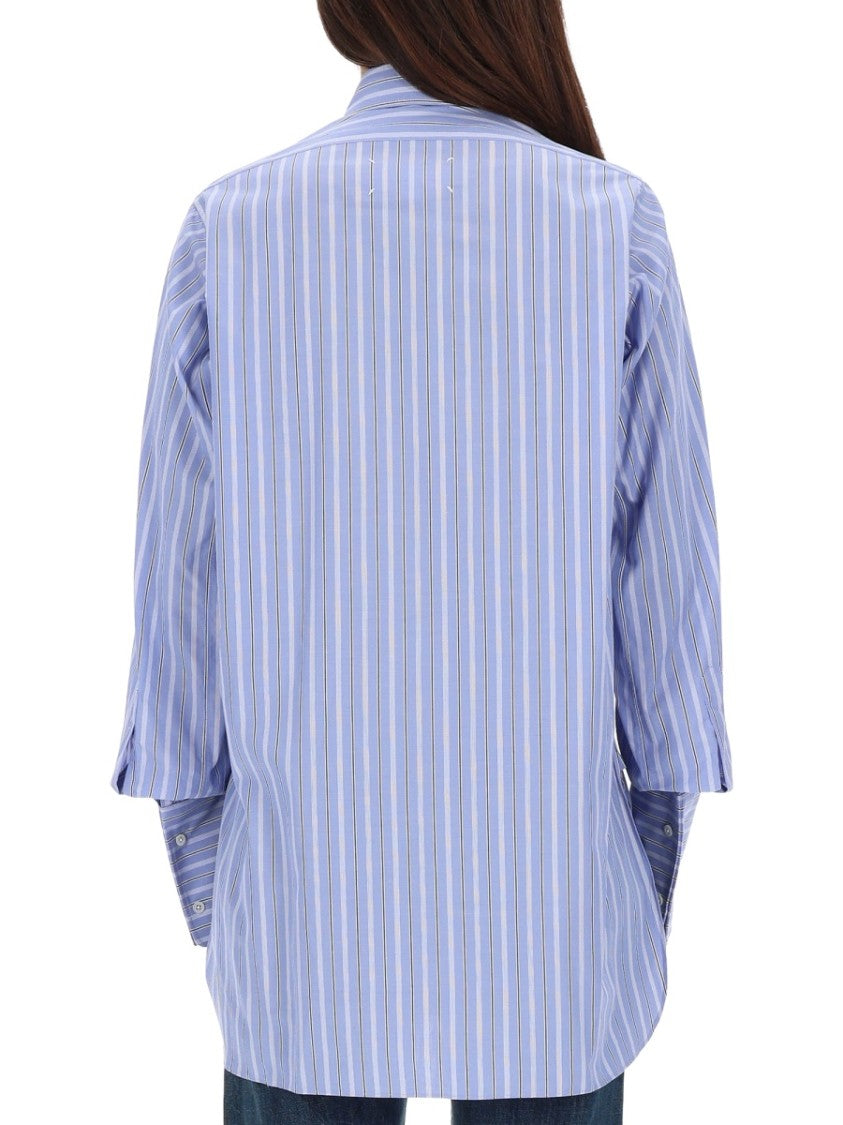 Maison Margiela Striped Cotton Pointed Collar Shirt
