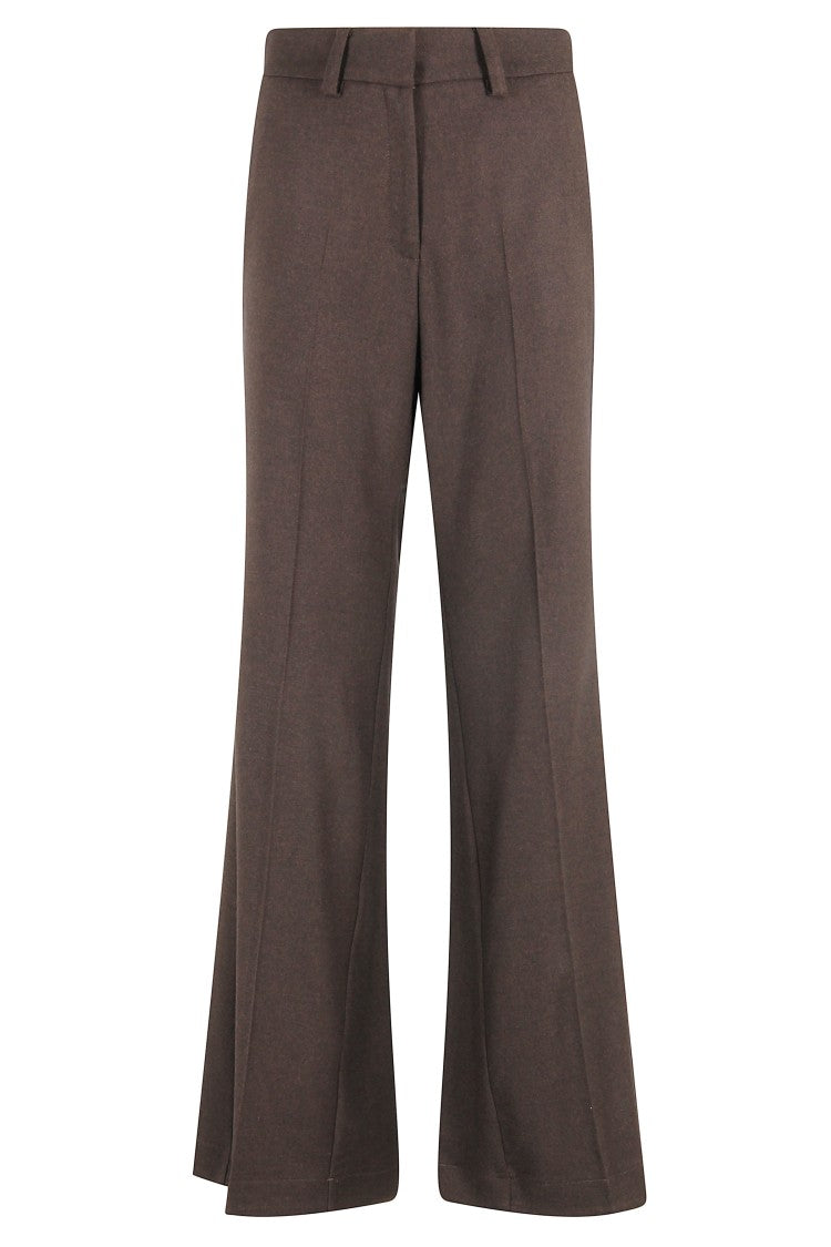 Alysi Chocolate Flannel Wide-Leg Trousers With Back Button Pockets