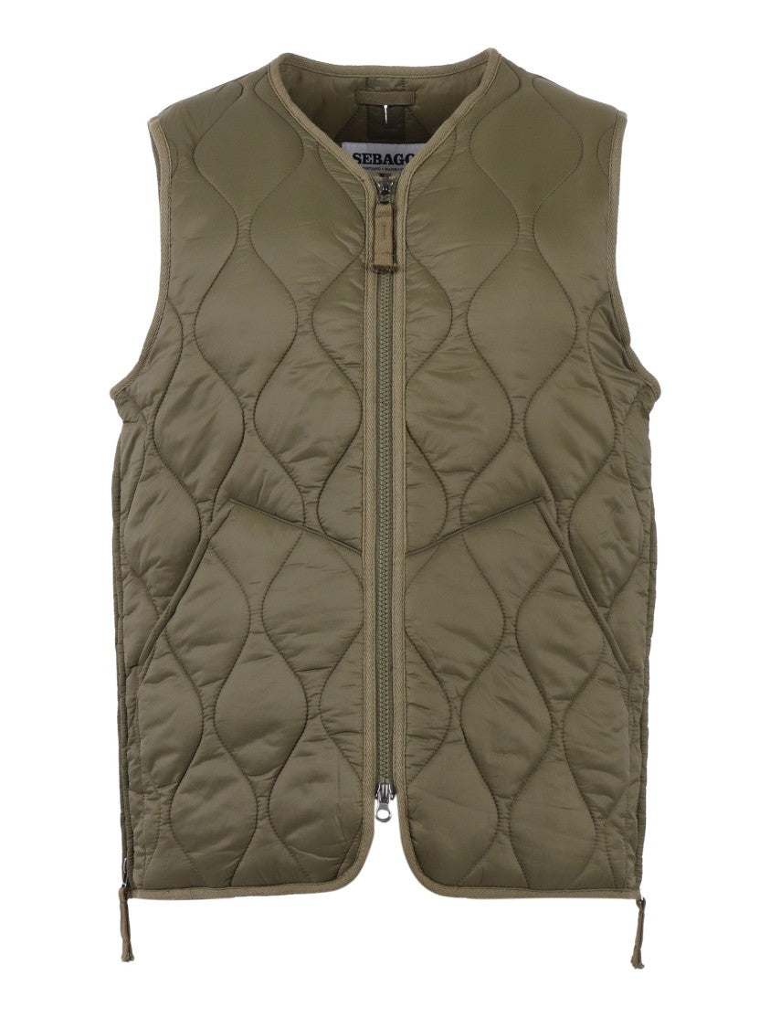 Sebago Quilted Green Sebago Gilet With Front Zipper Closure