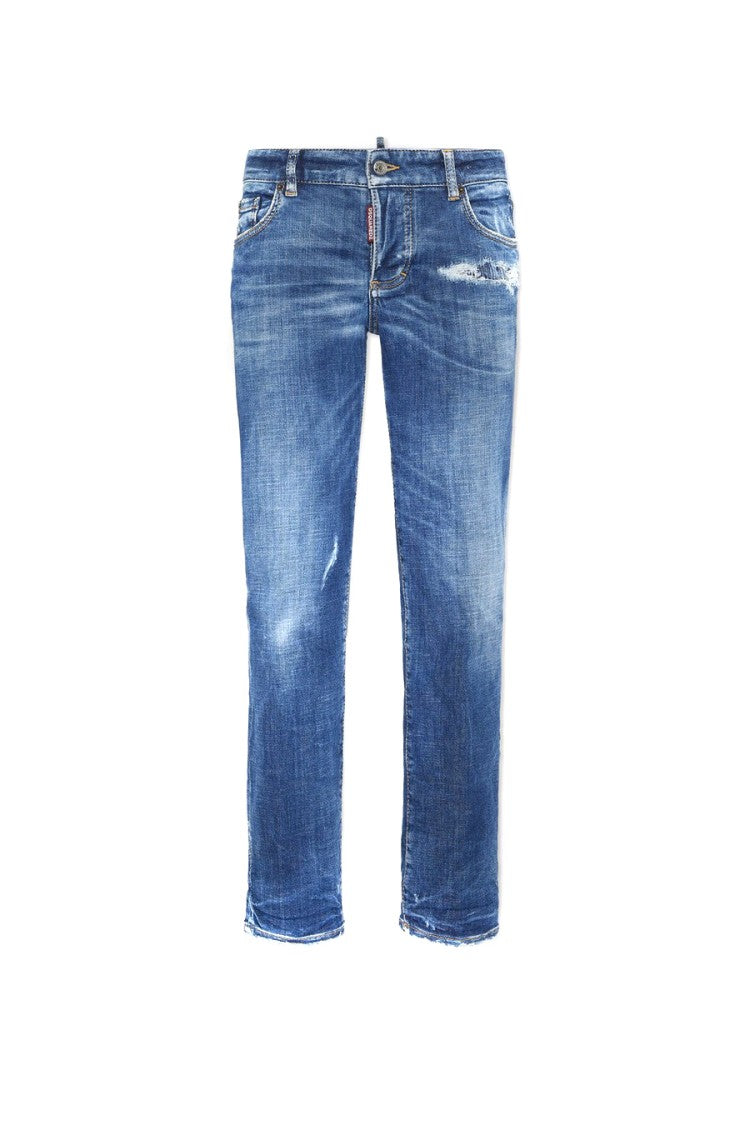 Dsquared2 Blue Cotton-Polyester Distressed Skinny Jeans