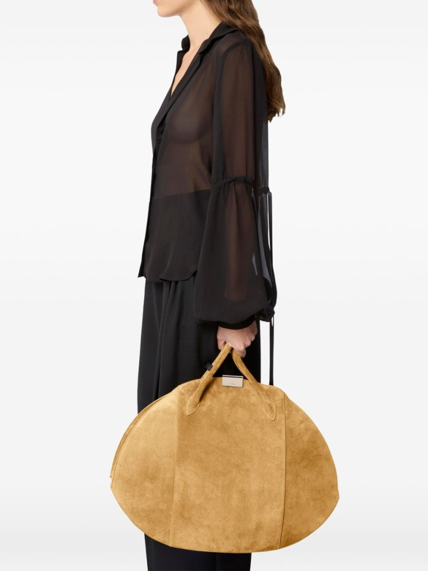 Nina Ricci Brown Elongated Oval Structured Silk Bag