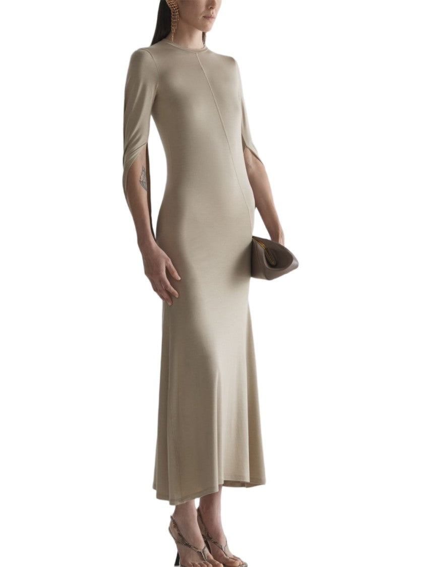 Mugler Brown V Neck Sleeveless Knit Dress