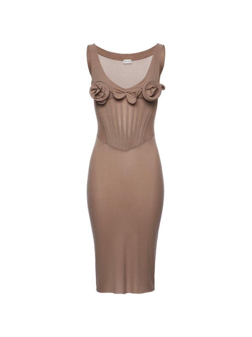 Magda Butrym Rose Applique Dress Beige