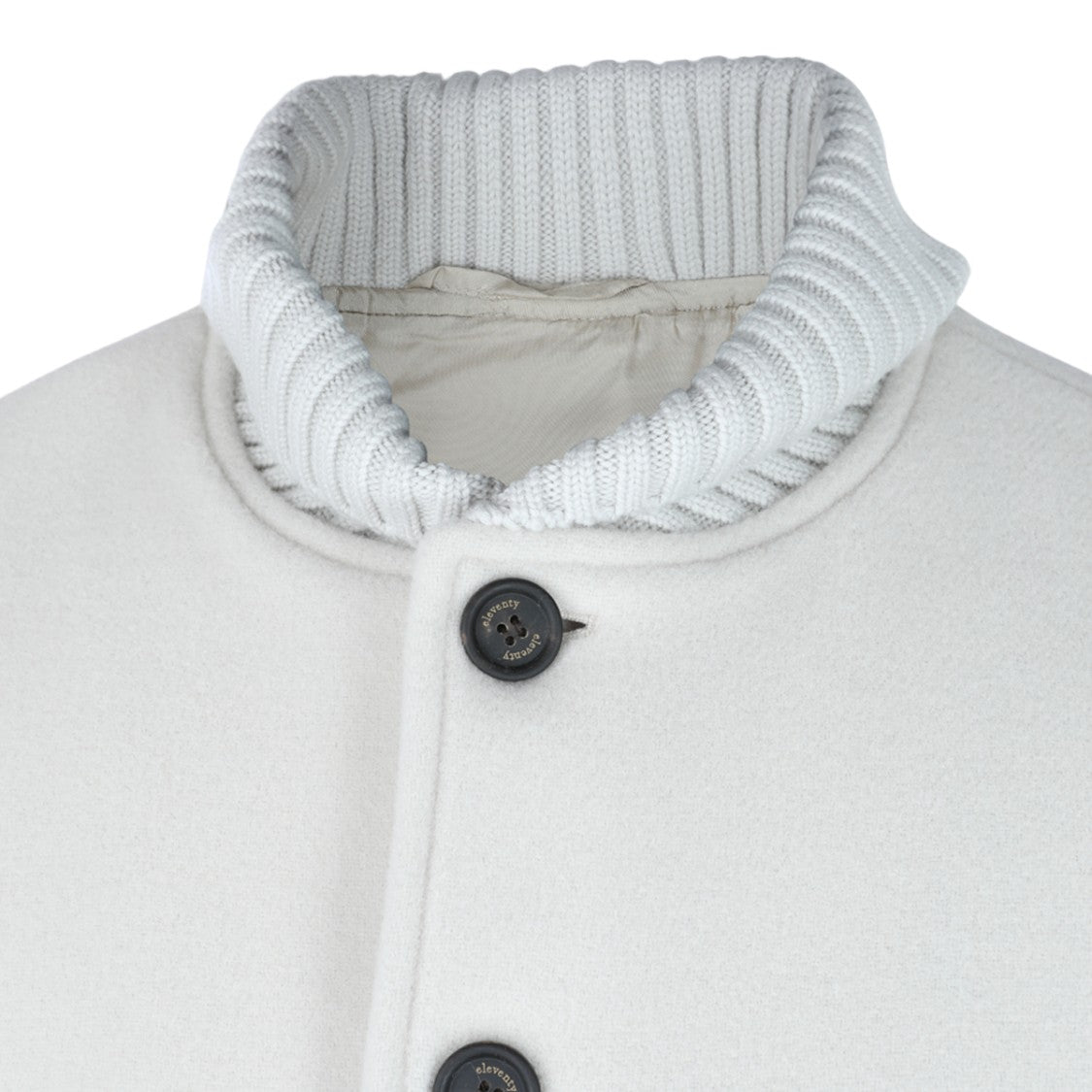 Eleventy White Jacket With Ribbed Collar And Cuffs