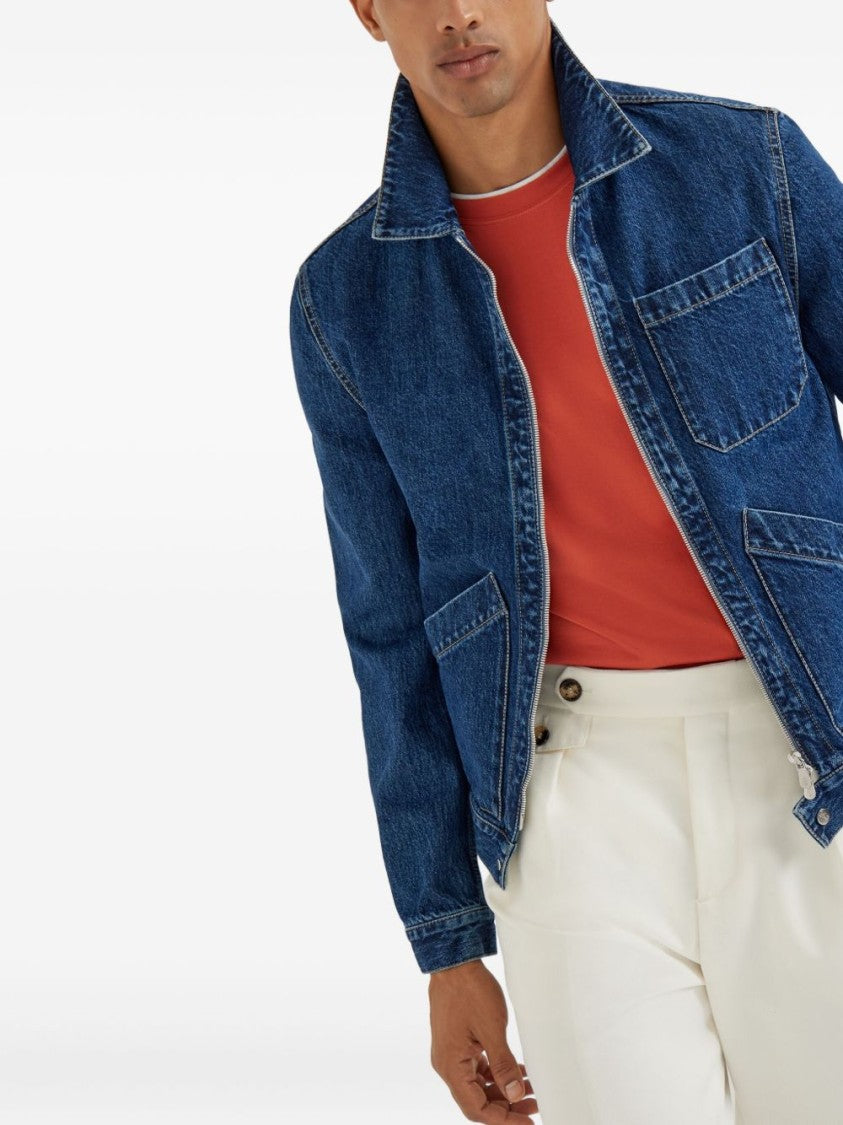 Brunello Cucinelli Short-Sleeved T-Shirt With White Trim And Relaxed Fit