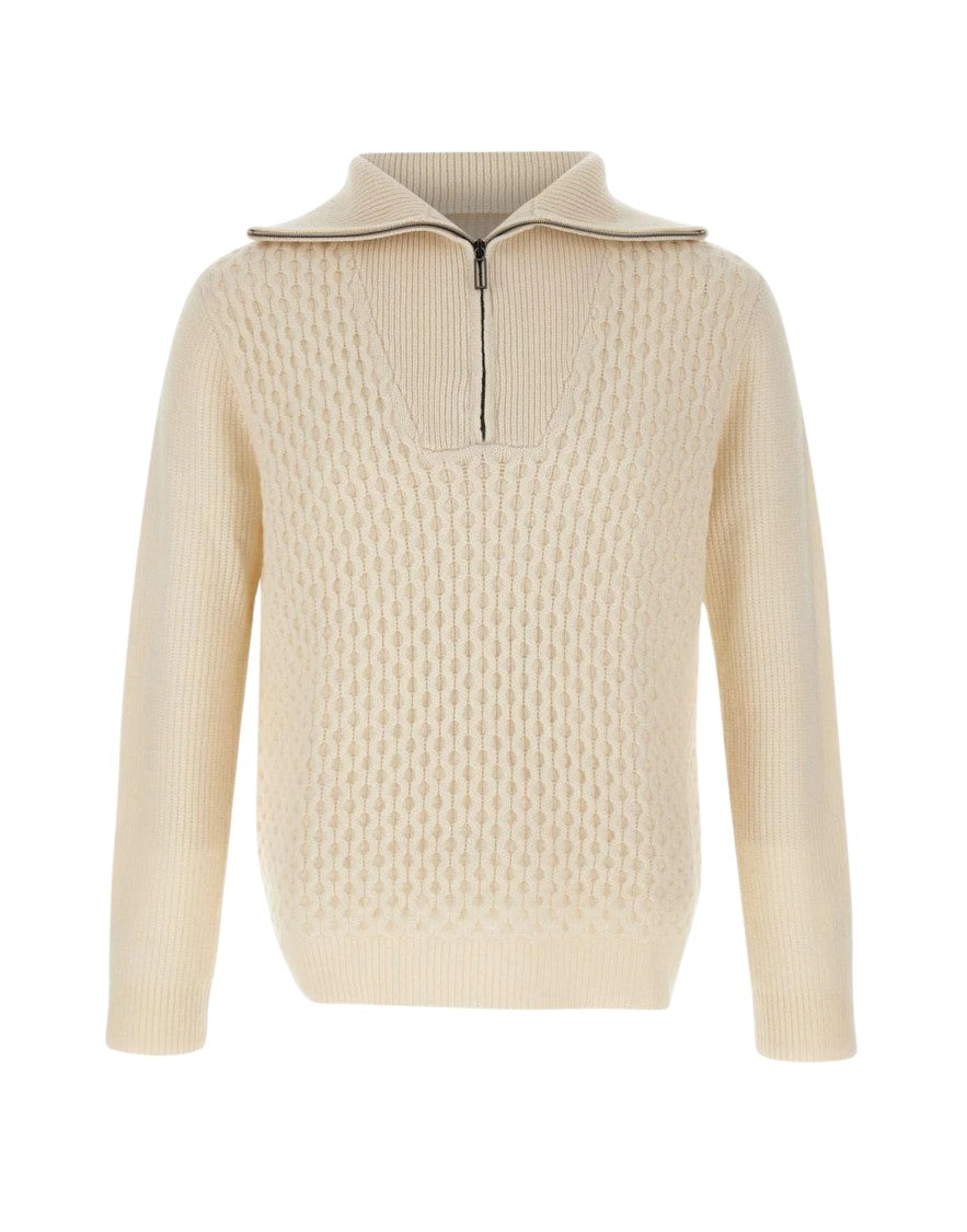 Paolo Pecora Mock-Neck Full-Zip Sweater With Ribbed Details