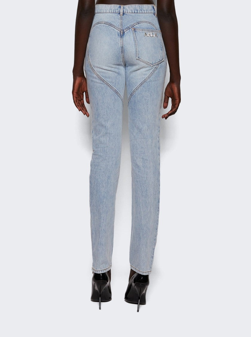 Area Flower Corsage Ankle Zip Jean Super Light Wash