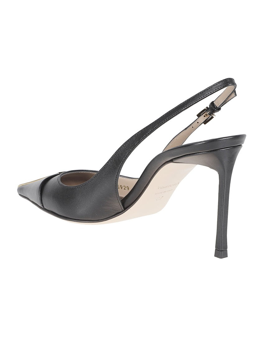 Tom Ford Pointed-Toe Slingback Pumps With Ankle Strap And T-Plaque