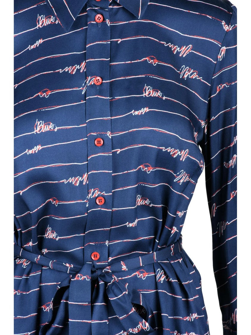 I Blues Blue Striped Viscose Dress