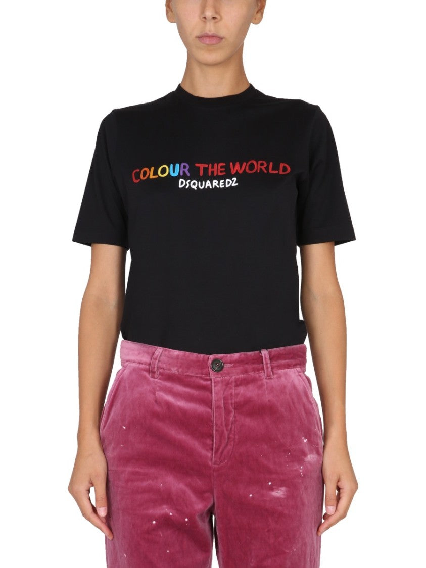 Dsquared2 Black T-Shirt With Colorful Logo Print