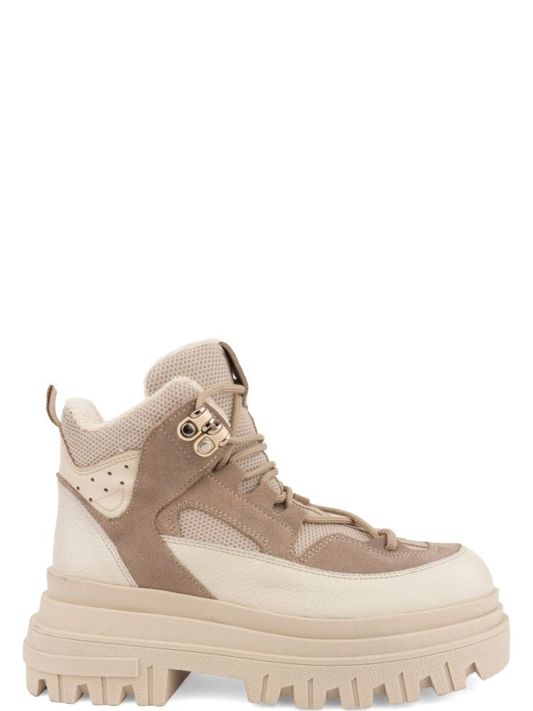 Prato Creativo Beige Chunky Suede Ankle Boots
