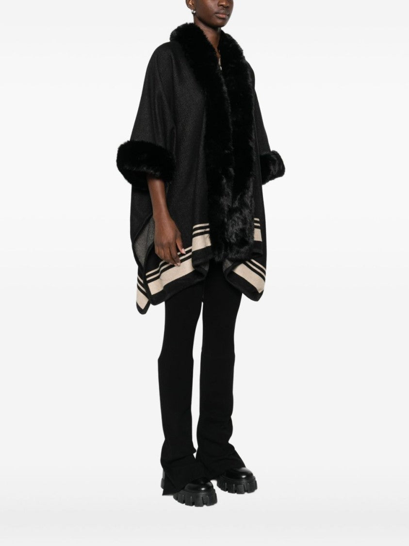 Blugirl Cape Coat With Plush Faux Fur Trim