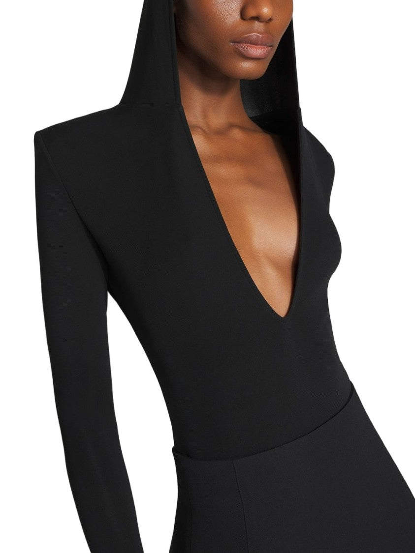 Mugler Asymmetrical Black Midi Dress