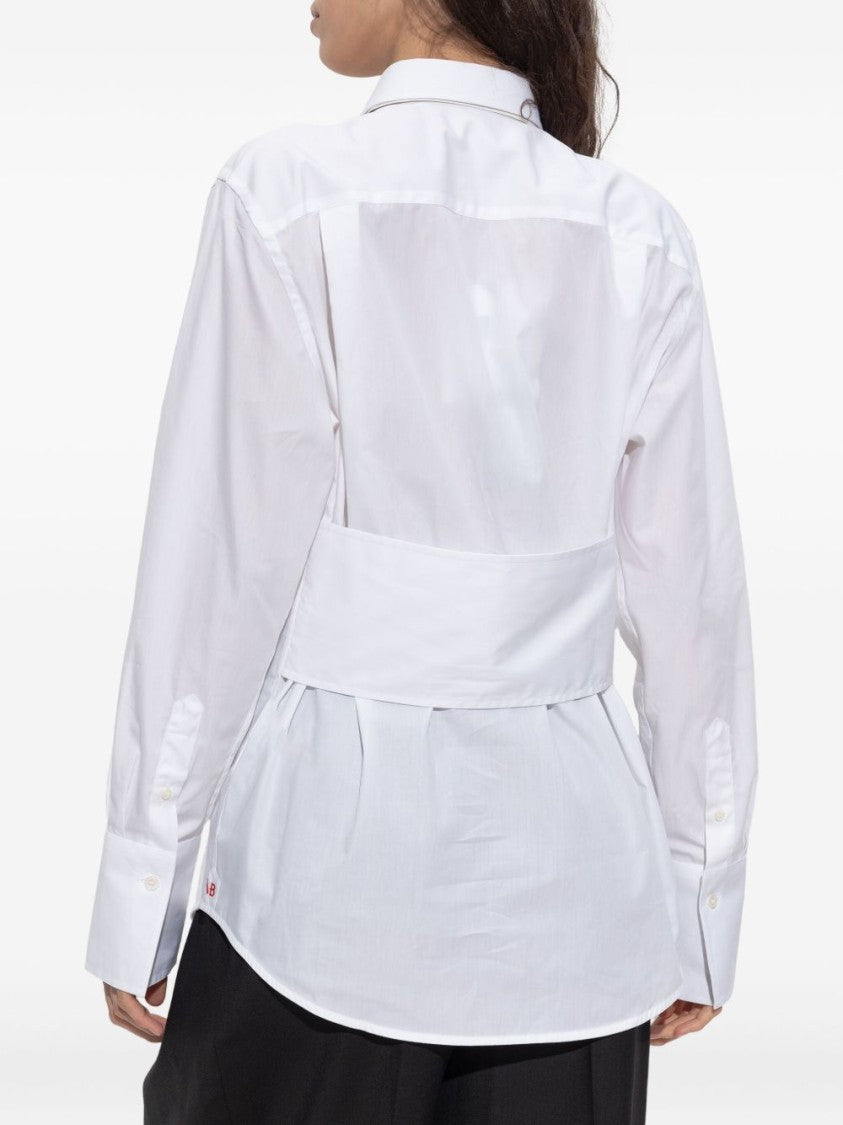 Victoria Beckham White Cotton Shirt With Unique Belt Detail