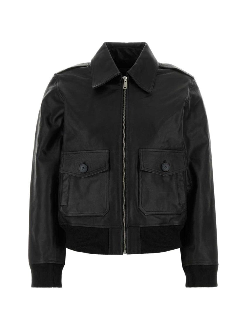A.P.C. Cropped Black Leather Classic Collar Jacket