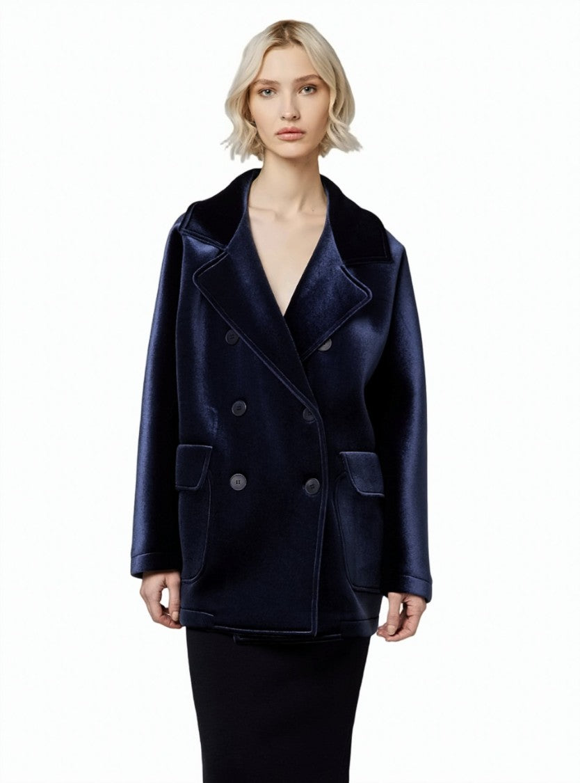 Alpha Studio Double-Breasted Velvet Peacoat
