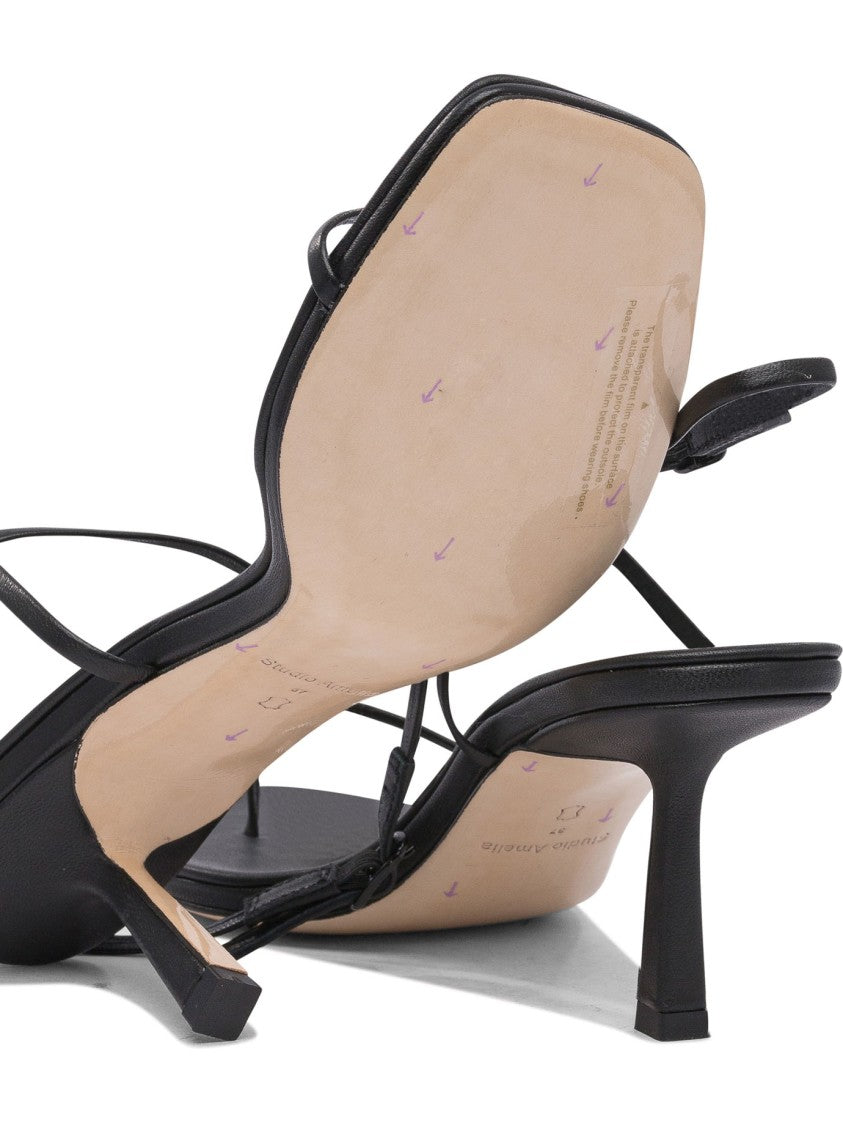 Studio Amelia Open-Toe Leather Sandals With Modest Heel