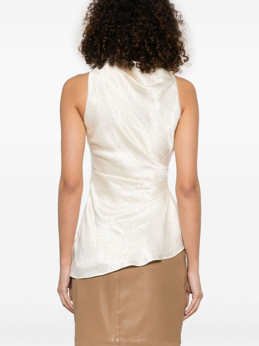 Alexander Mcqueen Draped Light Beige Top With Mock Neck And Concealed Zip