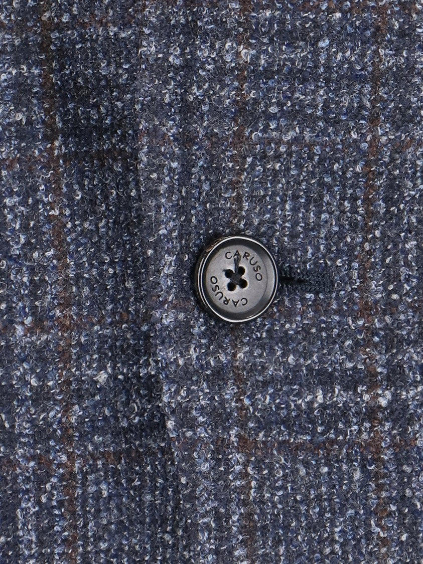 Caruso Blue Check Single-Breasted Wool-Blend Blazer