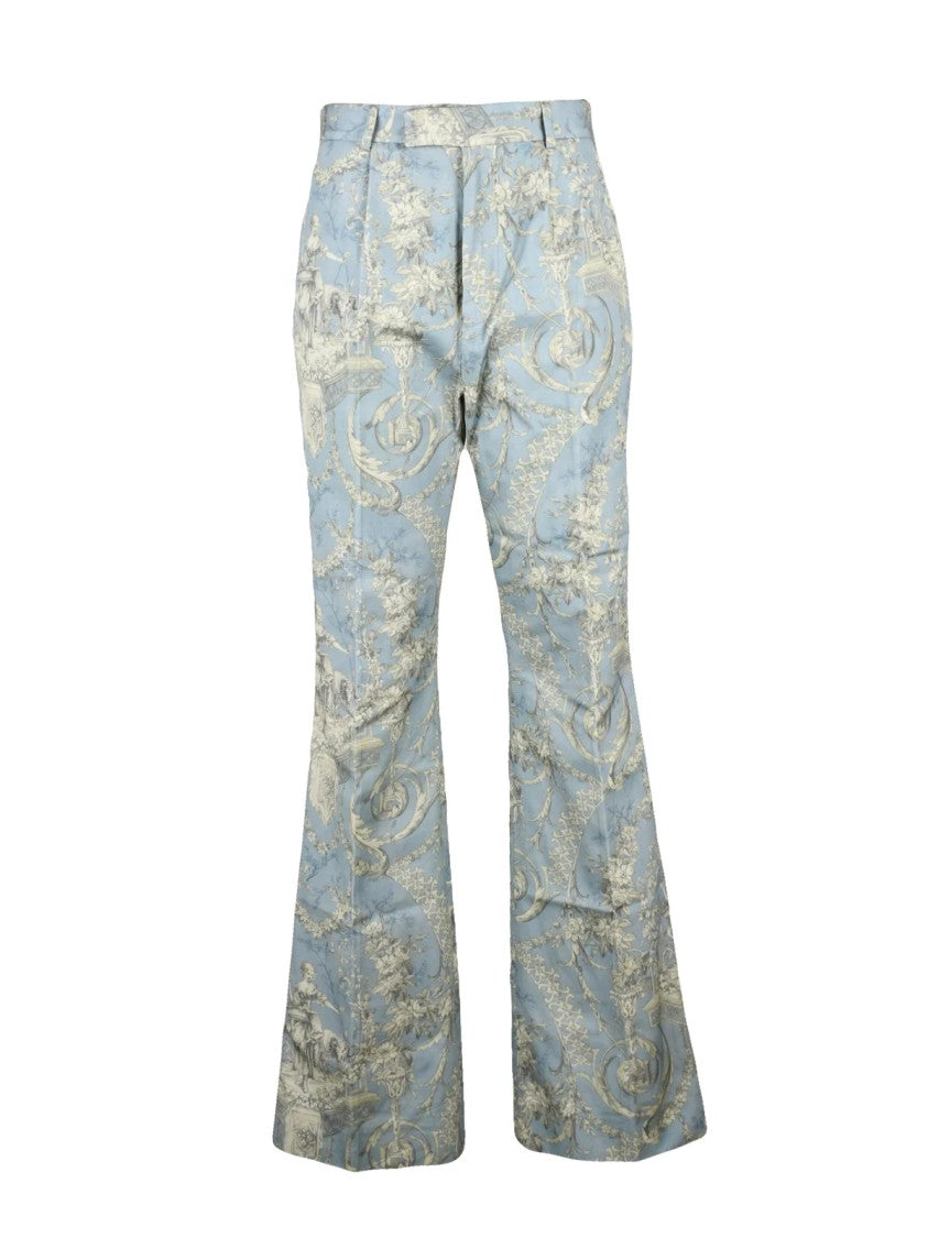 Vivienne Westwood Tailored Light Blue Cotton Trousers With Vintage Floral Motif