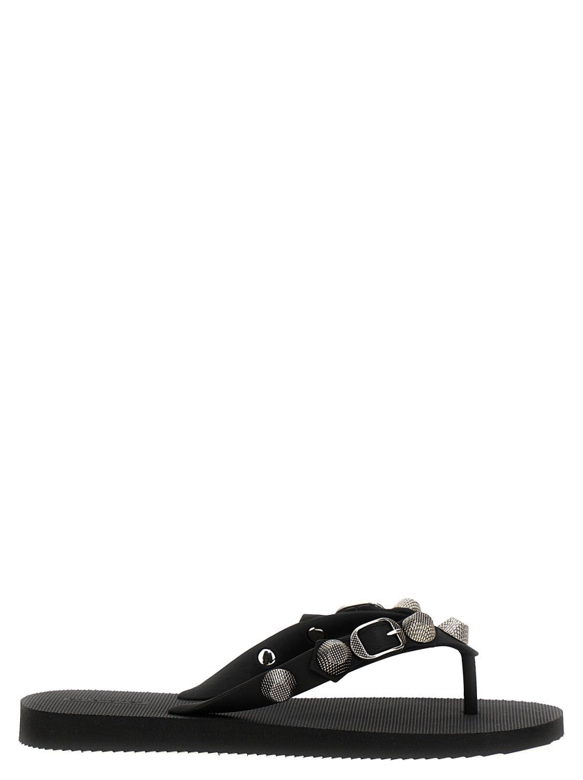 Balenciaga Cagole Thong Sandals With Metal Studs And Buckles