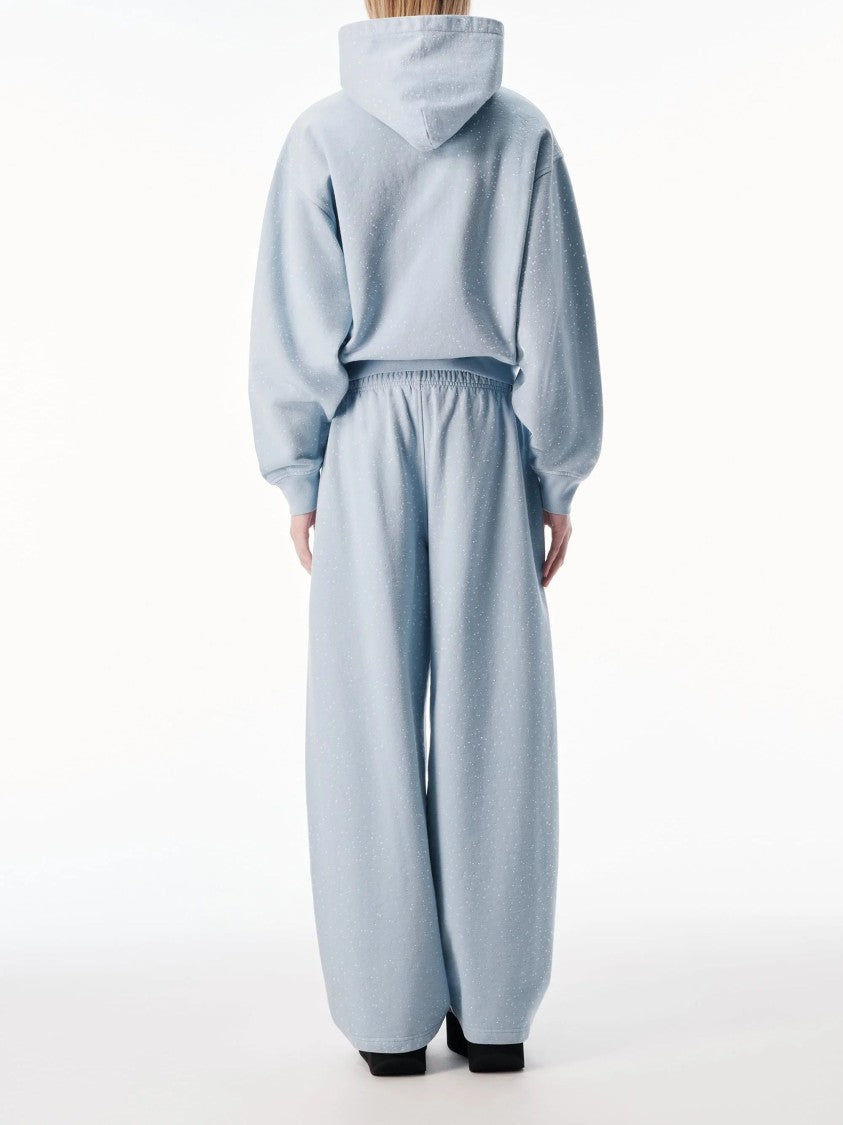 Alexander Wang Light Blue Crystal Logo Cotton Zip Hoodie Sweatshirt