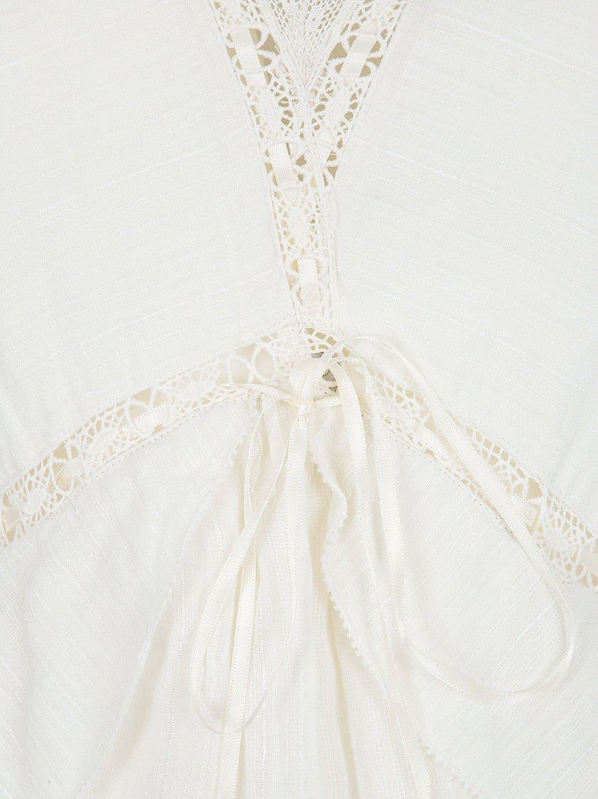 Isabel Marant Étoile Ecru Mini Dress With Lace Trims And Ruffled Hem