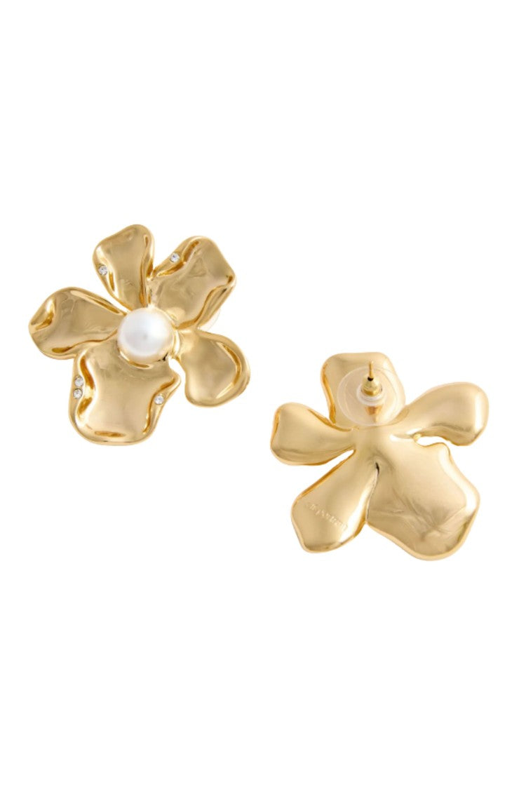 Self-Portrait Gold Pearl Flower Pearl Coated Brass Earrings