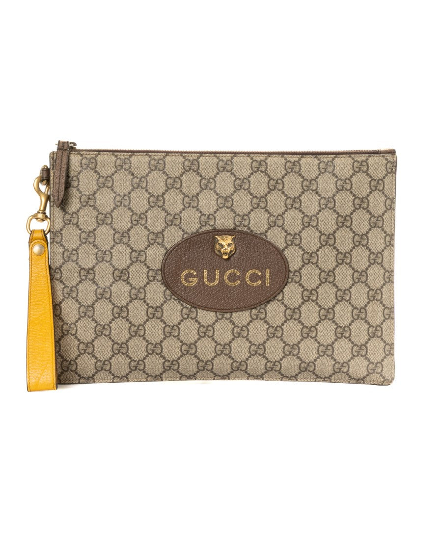 Gucci Brown Medium Gg Supreme Canvas Clutch