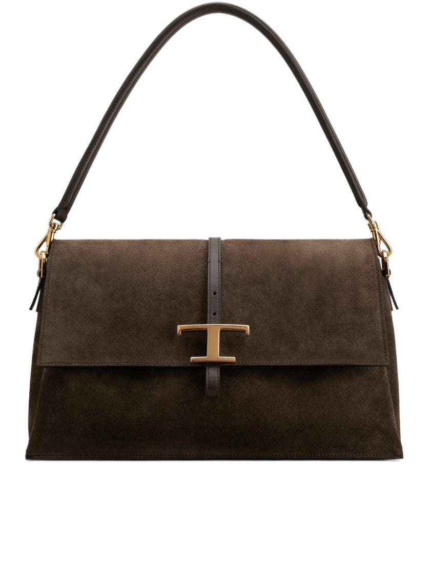 Tod's Deep Brown Suede Buckle Shoulder Bag