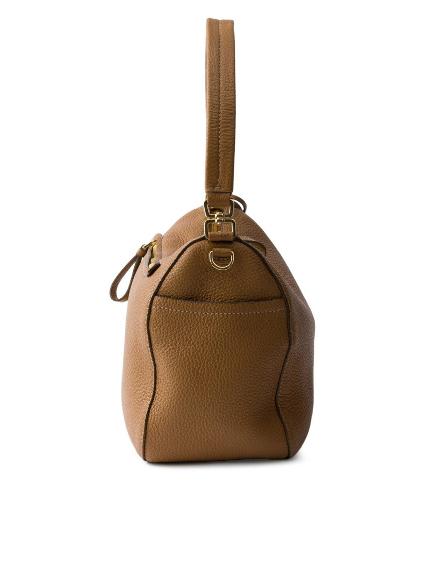 Prada Rich Brown Sacca Pebbled Handbag