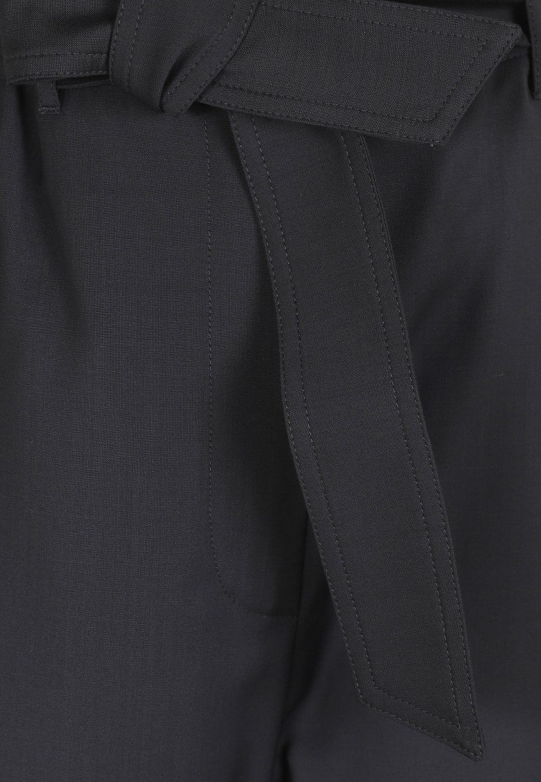 Max Mara Full-Length Worsted Wool Trousers With Grosgrain Bow