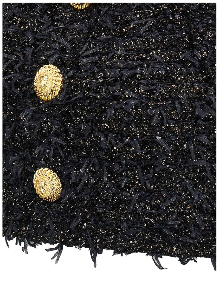 Balmain Lurex-Thread Tweed Crop Top With Fringed Detail