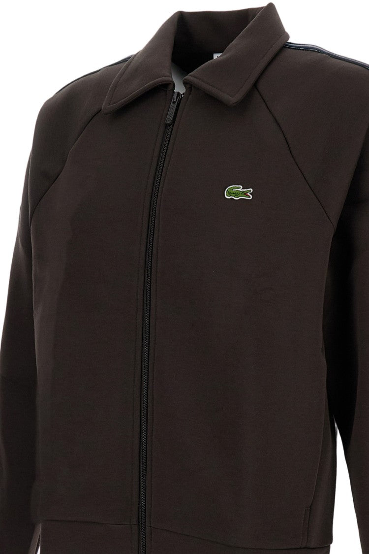 Lacoste Black Zip-Up Sweatshirt With Striped Sleeves