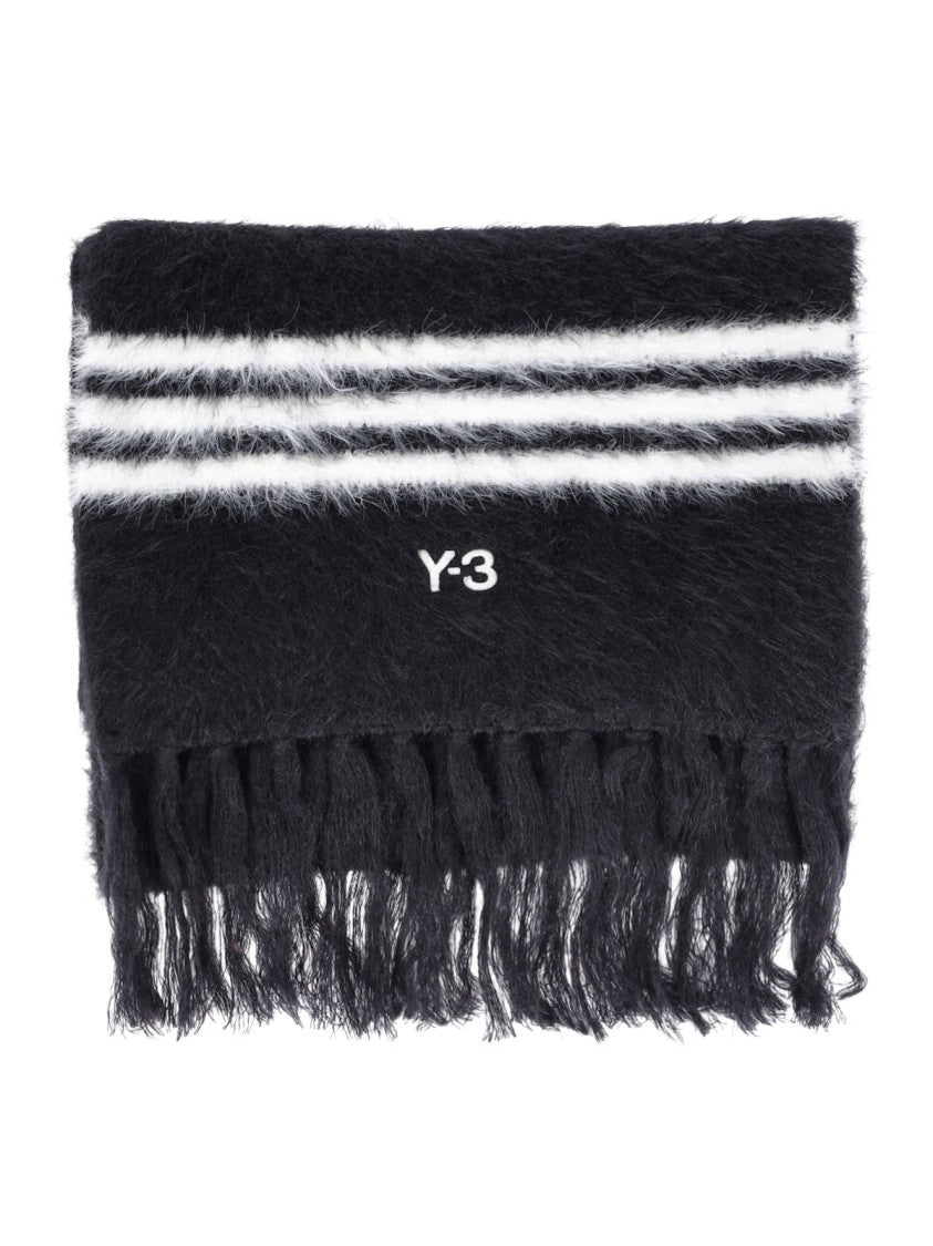 Y-3 Black 3-Stripes Fringed Scarf