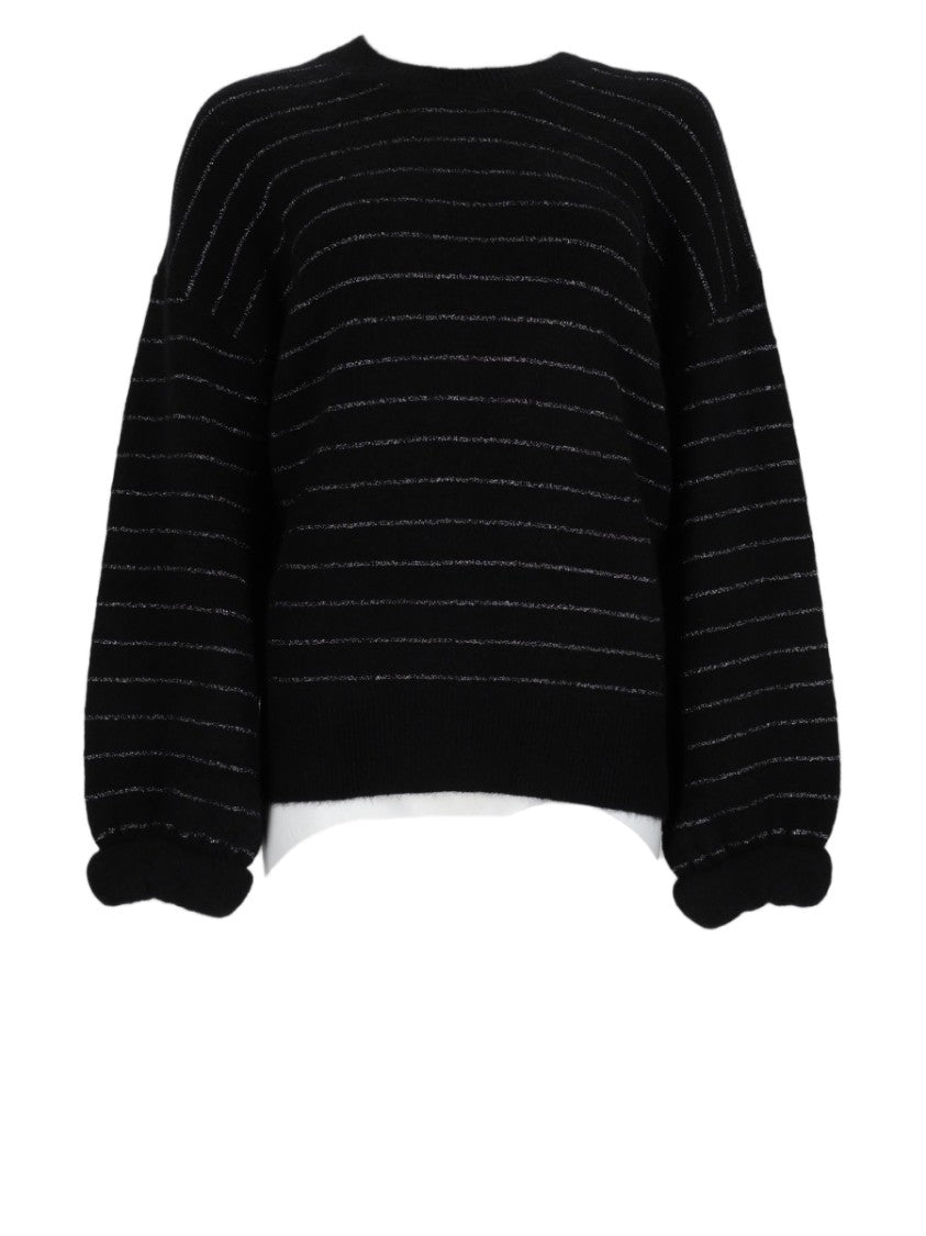 Isabel Marant Black Metallic Stripe Relaxed Viscose-Blend Sweater